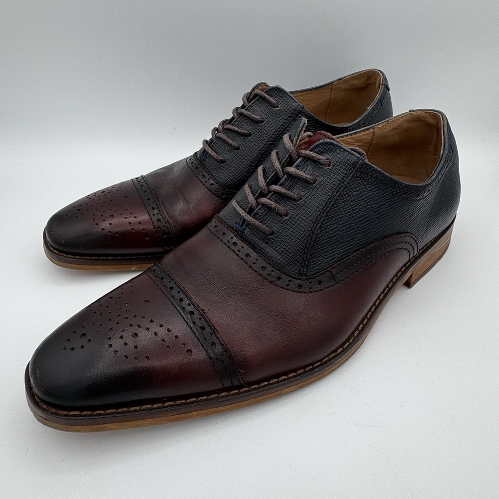 La Milano Weston Shoes Mens 10.5 Burgundy Navy Leather Dress Oxford Classic